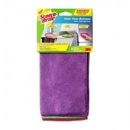 Super pano multiuso Scotch-Brite colorido 29x29 pacote com 3 unidades - 3M