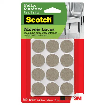 Feltro sintético para móveis leves Scotch redondo marrom Médio c/12 unid - 3M