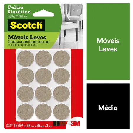 Feltro sintético para móveis leves Scotch redondo marrom Médio c/12 unid - 3M