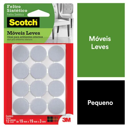 Feltro sintético para móveis leves Scotch redondo branco Pequeno c/12 unid - 3M