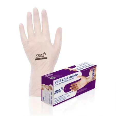 Luva de vinil descartável P com amido com 100 unidades - Volk