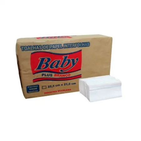 Papel toalha interfolha 2 dobras Branco Plus 22,5x21 com 1000 fls - Baby