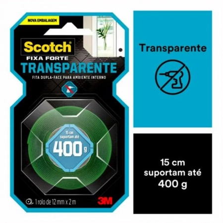 Fita dupla face fixa forte transparente 12mmx2m - 3M