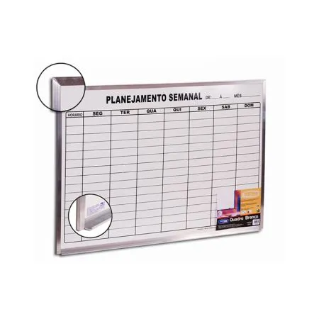 Quadro branco planejamento semanal moldura de alumínio 60x90cm - Cortiarte