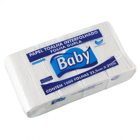 Papel toalha Interfolha 2 dobras 100% celulose folha dupla 22,5x21 com 1000 fls Baby