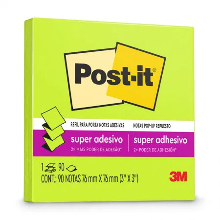 Bloco de notas super adesivas Post-it refil Verde Ácido 76x76mm 90 folhas - 3M