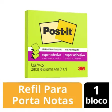 Bloco de notas super adesivas Post-it refil Verde Ácido 76x76mm 90 folhas - 3M