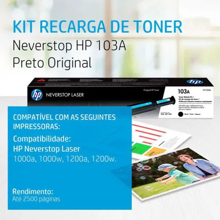 Kit Recarga HP 103A Original W1103A p/ Neverstop Laser MFP 1200a, 1200w, 1000a, 1000w