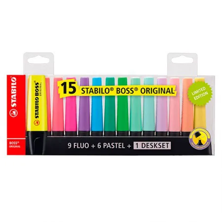 Pincel marca texto Boss 70/15-01 estojo com 15 cores - Stabilo