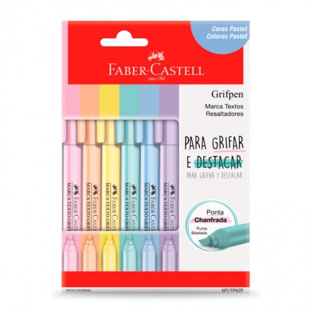 Pincel marca texto Grifpen com 6 unidades Tons Pastéis MT/TP6ZF - Faber-Castell