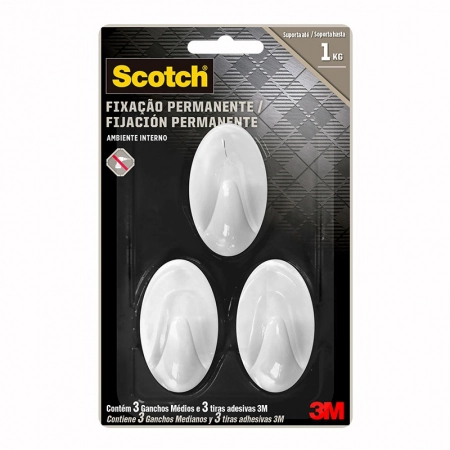 Gancho adesivo Scotch branco médio 3 unid HB004684294 - 3M