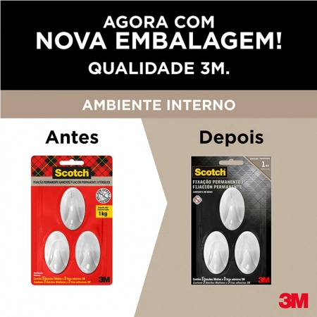 Gancho adesivo Scotch branco médio 3 unid HB004684294 - 3M