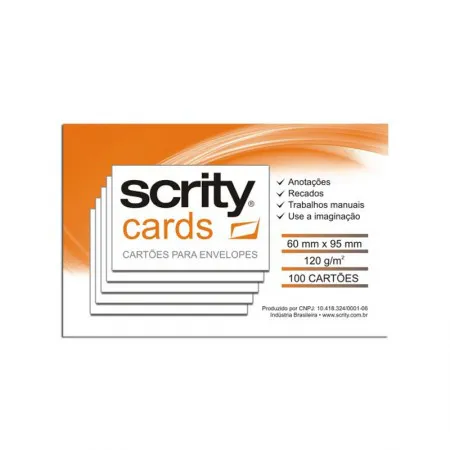 Cartão para envelope visita branco SCM450 60x95mm com 100 unid - Scrity