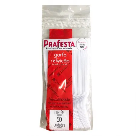 Garfo descartável refeição premium branco 7034 50 und PraFesta