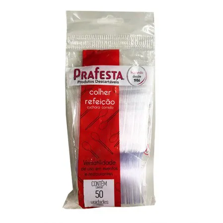 Colher descartável refeição premium cristal - 7030 - com 50 unidades - Prafesta