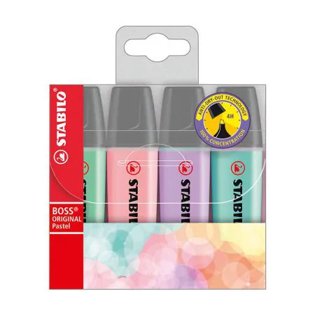Pincel marca texto Boss Pastel 70/4-2 - estojo com 4 cores - Stabilo