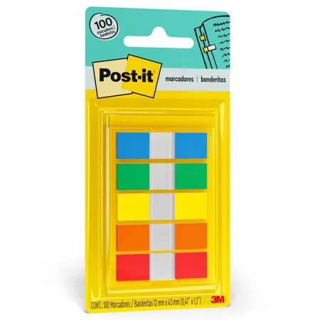 Marcador de página adesivo Post-it Flags 5 cores sortidas 12x43mm 100 folhas - 3M