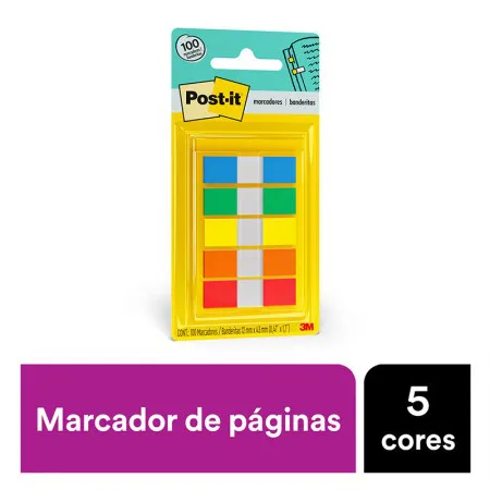 Marcador de página adesivo Post-it Flags 5 cores sortidas 12x43mm 100 folhas - 3M