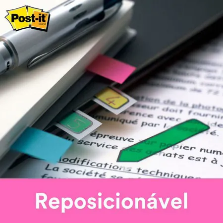 Marcador de página adesivo Post-it Flags 5 cores sortidas 12x43mm 100 folhas - 3M