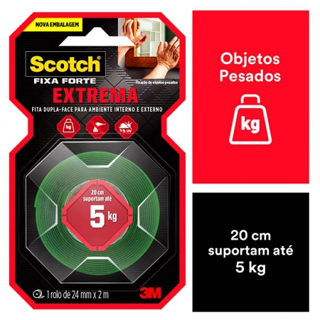 Fita dupla face Fixa Forte espuma Cinza Extreme 24mmx2m - 3M