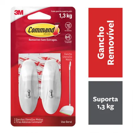 Gancho adesivo para utensílios Command branco médio 2 unid HB004131601 - 3M
