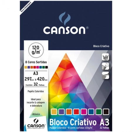 Bloco Criativo Cards A3 com 8 cores - 120 grs - com 32 folhas - Canson