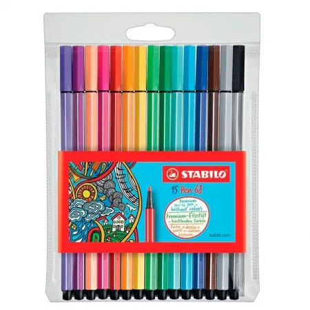 Caneta hidrográfica Pen 68 6815 - estojo 15 unidades - Stabilo