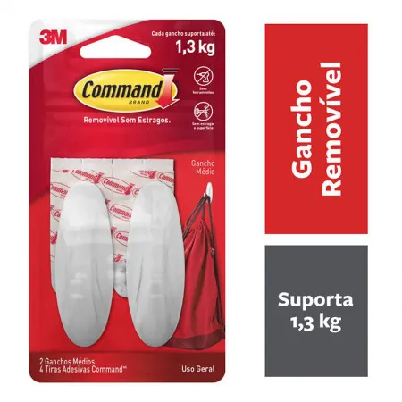Gancho adesivo design Command branco médio 2 unid H0002040865 - 3M
