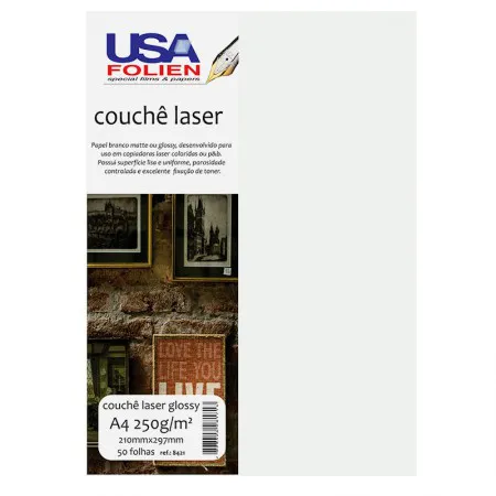Papel fotográfico couchê glossy A4 250g com 50 folhas 8421 - Usa Folien