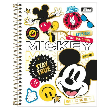 Caderno colegial capa dura 1x1 80 folhas Mickey Capa 1 - Tilibra	