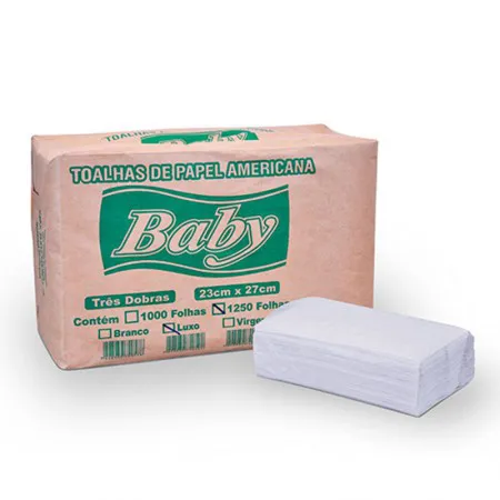 Papel toalha interfolha 3 dobras Luxo 23x27 com 1250 fls - Baby
