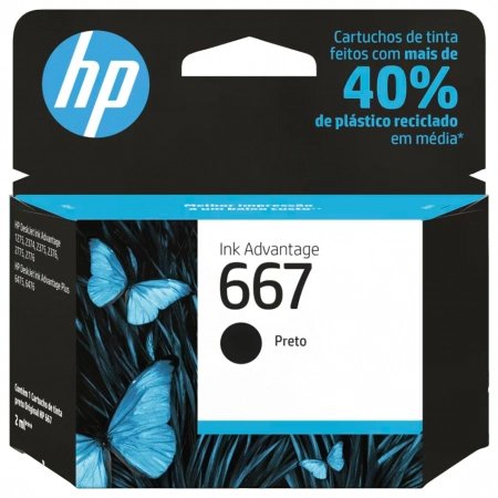 Cartucho HP 667 Original 3YM79AB Preto p/ Deskjet 2376, 2776, 6476, 5076, 5276