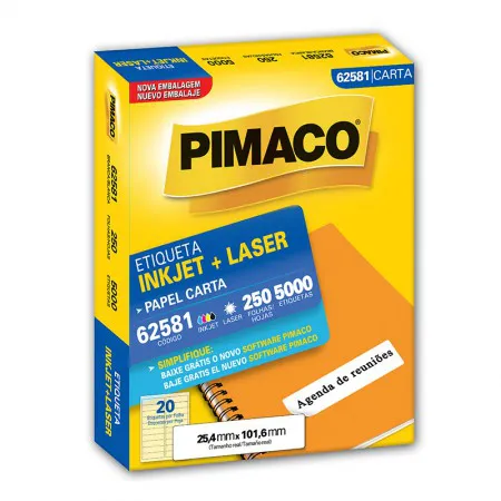 Etiqueta inkjet/laser carta 62581 com 250 folhas - Pimaco