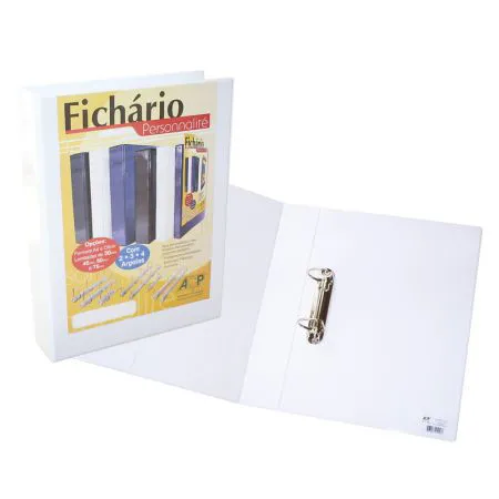 Fichário revestido com cristal A4 branco 45mm - 3324BR - com 2 argolas - ACP