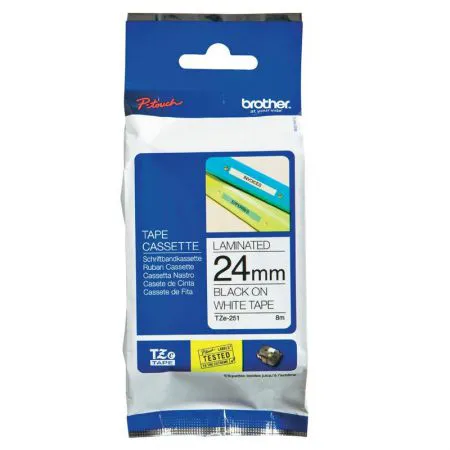 Fita para rotulador TZE251 Branca escrita Preto 24mm - Brother