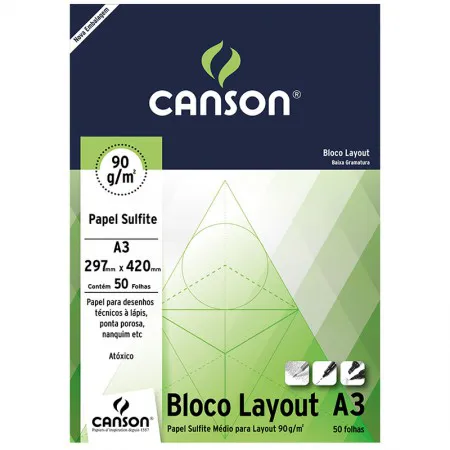 Bloco layout liso A3 90g - com 50 folhas - Canson