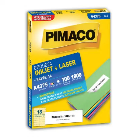 Etiqueta inkjet/laser A4375 com 100 folhas - Pimaco