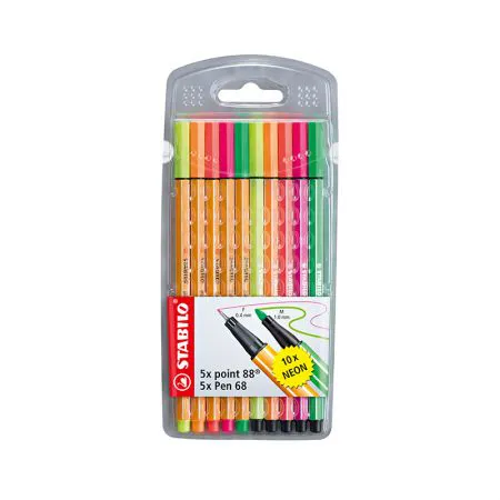Caneta hidrográfica Fine Point 8868/10-1 - cores neon - estojo com 10 unidades - Stabilo