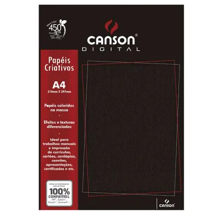Papel textura micro cotele A4 180g preto - com 15 folhas - Canson