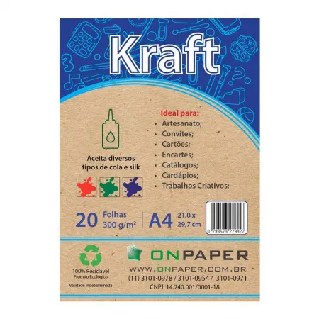 Papel Kraft A4 300g - 210x297 - com 20 folhas - On Paper