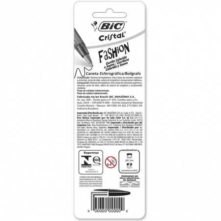 Caneta esferográfica Cristal Fashion 1.2 AZ/PT/VM com 3 unidades - Bic