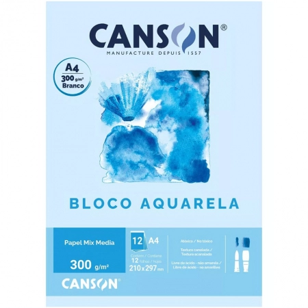 Bloco aquarela A4 300g - com 12 folhas - Canson
