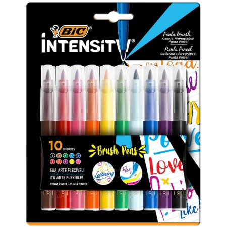 Caneta hidrográfica ponta pincel Brush Pens Intensity ideal para Lettering com 10 unidades - Bic