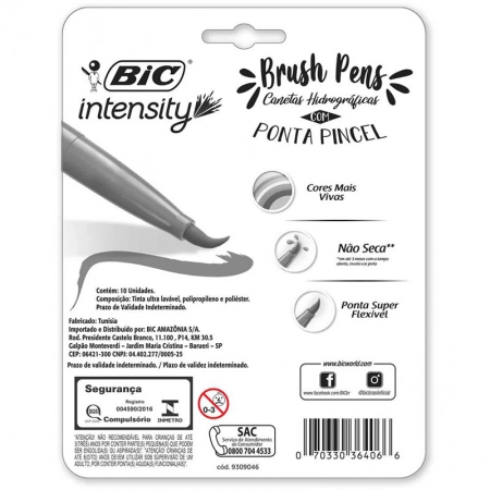 Caneta hidrográfica ponta pincel Brush Pens Intensity ideal para Lettering com 10 unidades - Bic